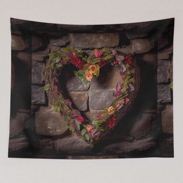 Item preview, Floral heart ring design on a stone wall 5 both vintage and modern floral wallpaper background new for 2023 designed and sold by GeoffBeattie.