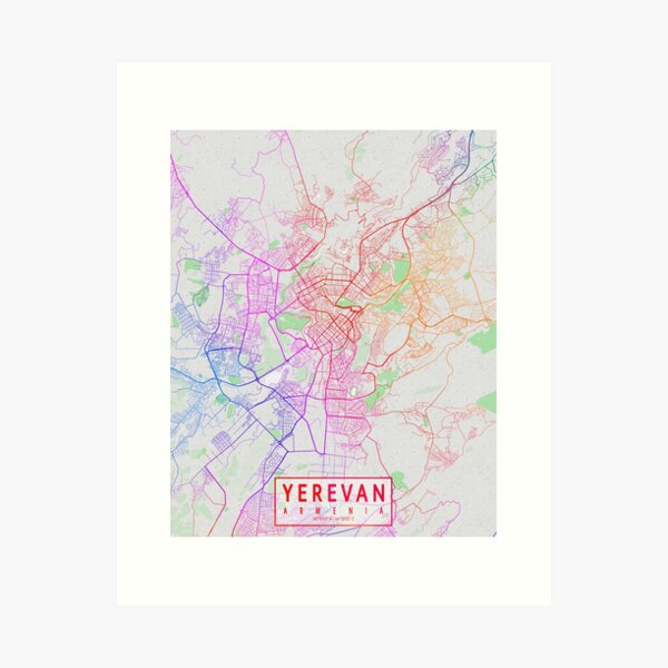 Aperçu de l'œuvre Plan de la ville d'Erevan d'Arménie - coloré créée et vendue par deMAP.
