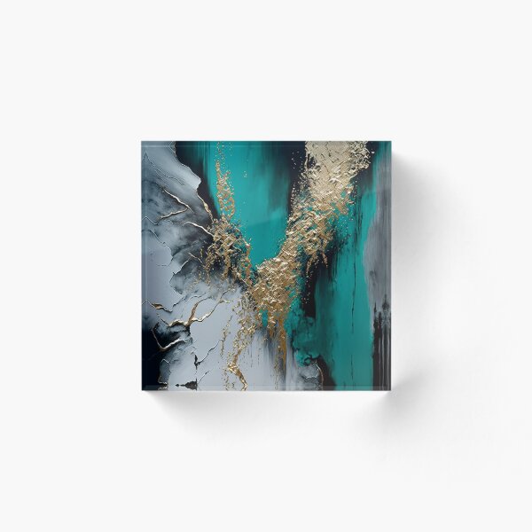 Item preview, Blue and gold abstract acrylic painting on canvas. Liquid marble texture. No.2 designed and sold by ShopThousand.