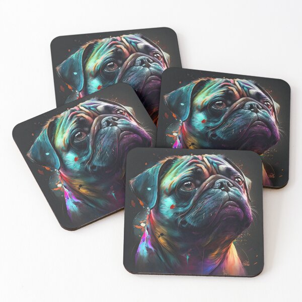 Item preview, Pug colorido sobre fondo oscuro designed and sold by Ruletattoo.