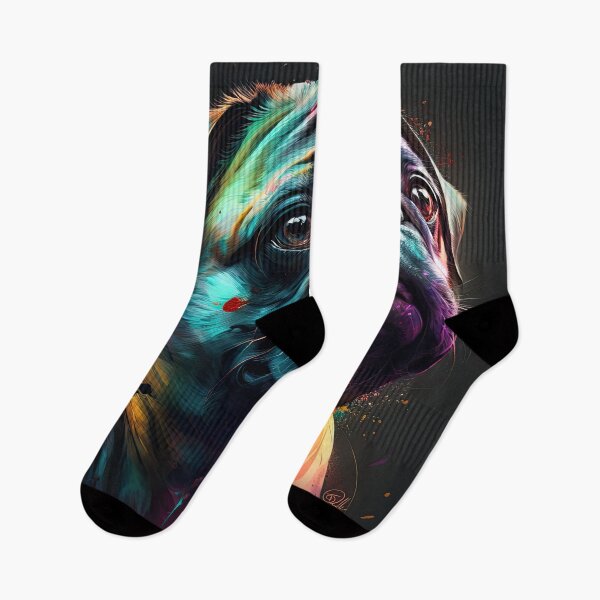 Item preview, Colorful Pug on dark background designed and sold by Ruletattoo.