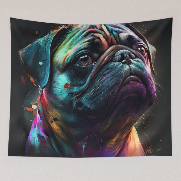 Item preview, Colorful Pug on dark background designed and sold by Ruletattoo.