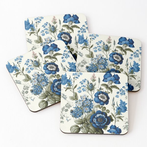 Item preview, Dutch delft blue delicate flowers pattern 2 designed and sold by EmeraldeaArt.