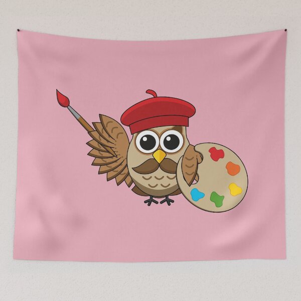 Item preview, Cute Painter Owl Cartoon designed and sold by BirdAtWork.