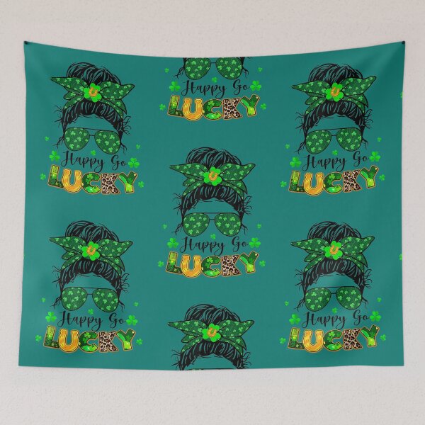 Artikelvorschau, Frauen Happy Go Lucky Messy Bun Shamrock St. Patrick's Day T-Shirt entworfen und verkauft von zedbubblez.