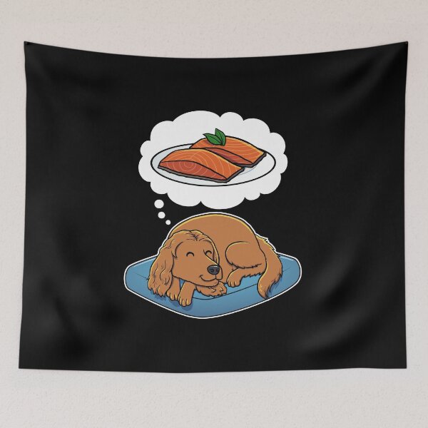 Aperçu de l'œuvre English Cocker Spaniel dreaming about Salmon créée et vendue par DoggieDelights.