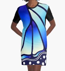 Beautiful Butterfly - Blue Graphic T-Shirt Dress