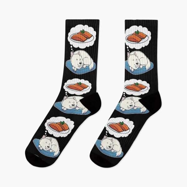 Item preview, Samoyed dreaming about Salmon designed and sold by DoggieDelights.