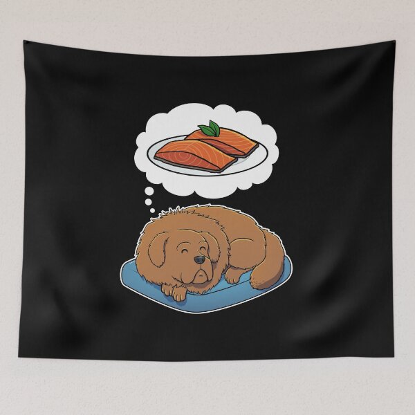 Item preview, Tibetan Mastiff dreaming about Salmon designed and sold by DoggieDelights.