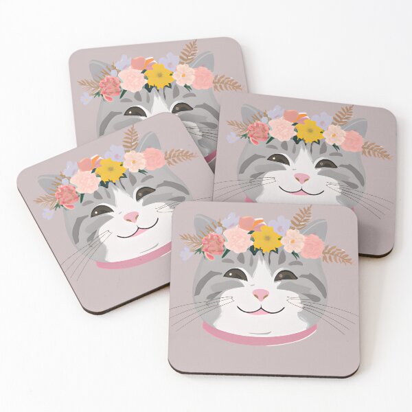 Item preview, Cute Cat Meow with crown floral vintage designed and sold by BOHOVIN.
