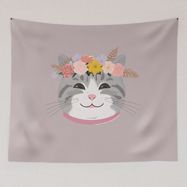 Item preview, Cute Cat Meow with crown floral vintage designed and sold by BOHOVIN.