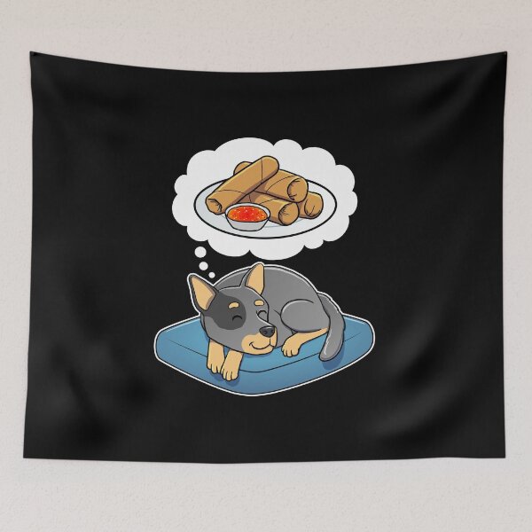 Item preview, Australian Cattle Dog dreaming about Spring Rolls designed and sold by DoggieDelights.