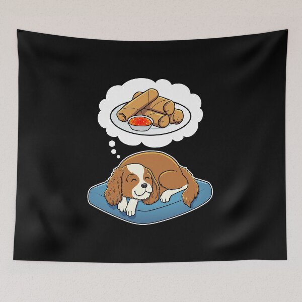 Item preview, Cavalier King Charles Spaniel dreaming about Spring Rolls designed and sold by DoggieDelights.