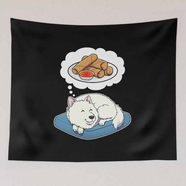 Item preview, Samoyed dreaming about Spring Rolls designed and sold by DoggieDelights.