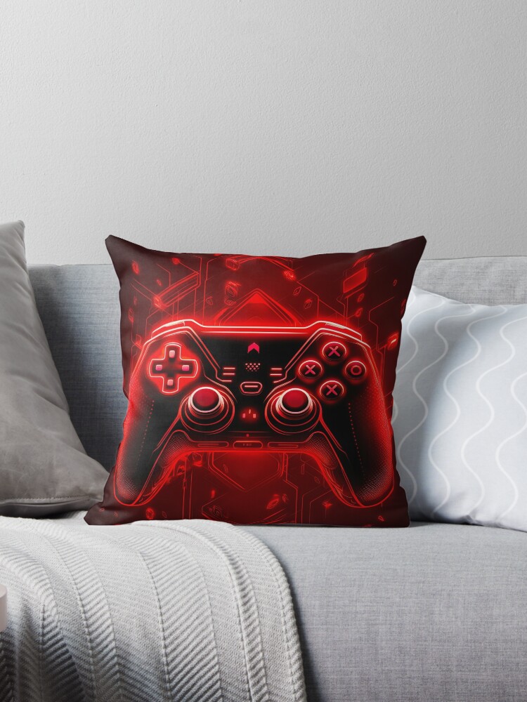 Gaming gamer controller games control pad red neon  Throw Pillow for Sale  by lukedwyerartist