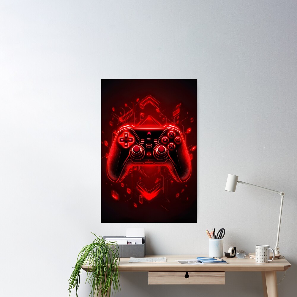 Gaming gamer controller games control pad red neon  Poster for Sale by  lukedwyerartist