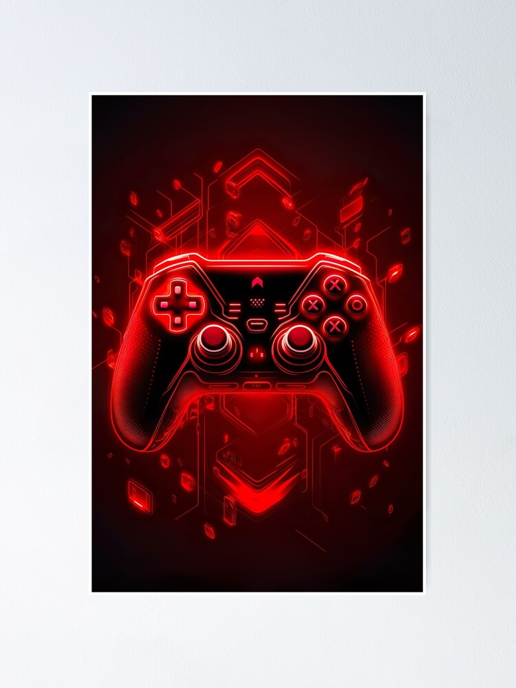 Gaming gamer controller games control pad red neon | Poster