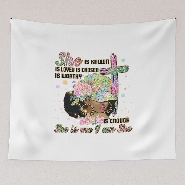Item preview, She Is Known Is Loved Is Chosen Is Worthy Is Enough She Is Me I Am She  African American Jesus Lady designed and sold by elisarasada.