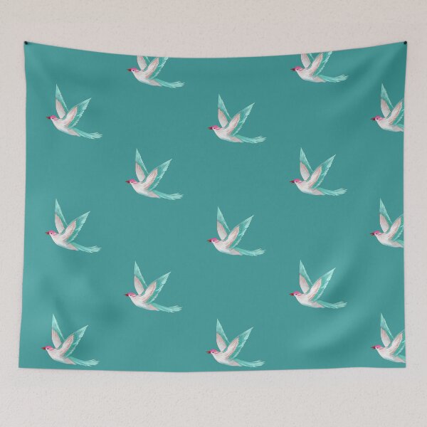 Item preview, Blue,green,feather,red,bird,watercolor,illustration,flight designed and sold by UnaWu533.