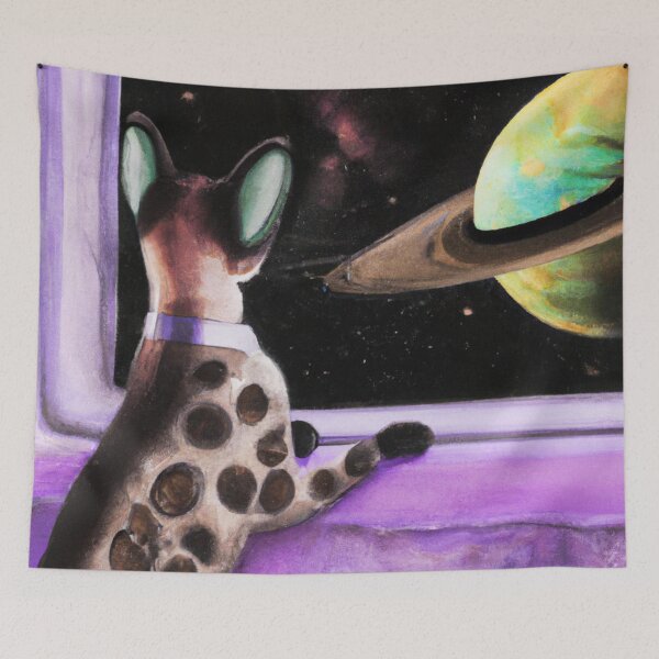 Item preview, Cute Spotted Cat on Spaceship Staring at Saturn designed and sold by rohhos.