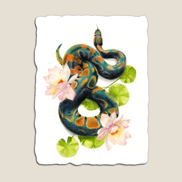 Watercolor illustration of a green snake Magnet