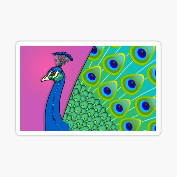 Peacock Graphic with Pink Background Sticker