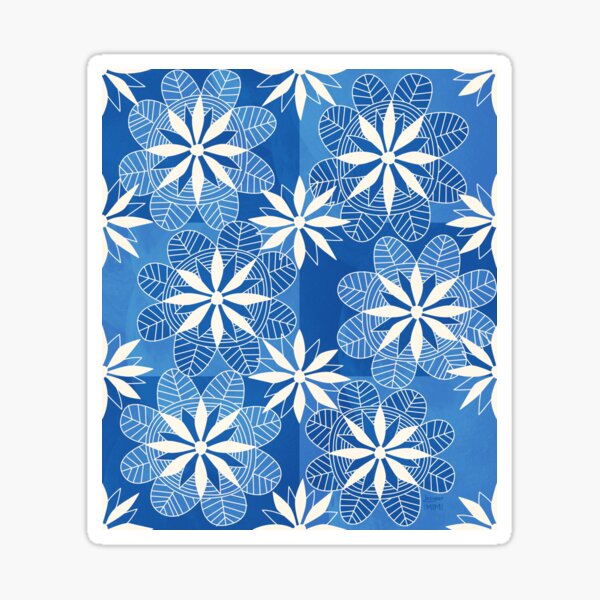DesignerMim's Hand-drawn Floral Mandala — Ocean Blues Sticker