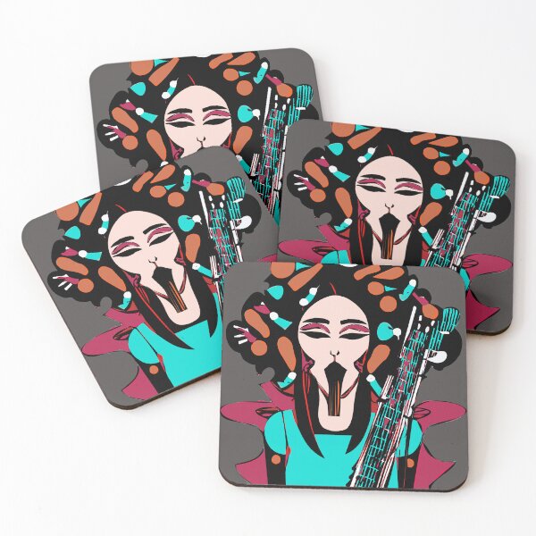Item preview, "Colorful Groove: A Guitar-Strumming Woman" designed and sold by FunnyShopGirl.