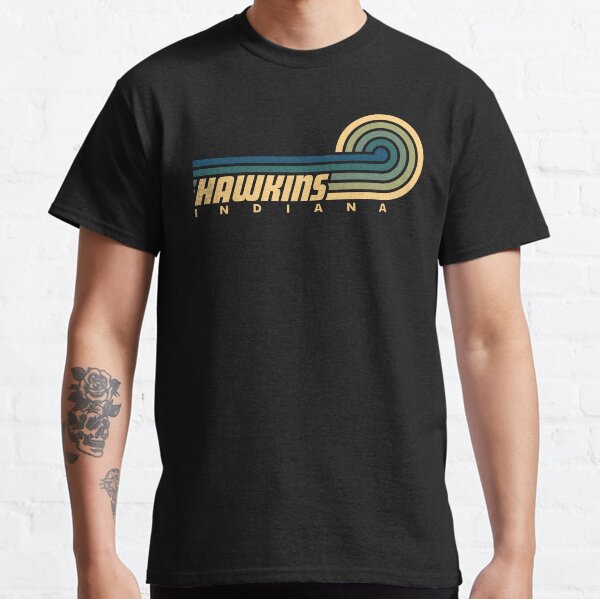 Vista previa del artículo con la obra «Stranger Things Hawkins Indiana», diseñado y vendido por chrlalexandru.