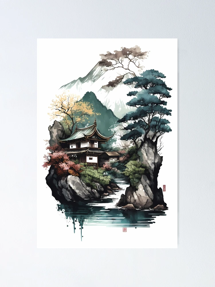 Japanese Painting 2, Japanese art, Japanese Landscape Painting  Art Print  for Sale by FromAIwithLove