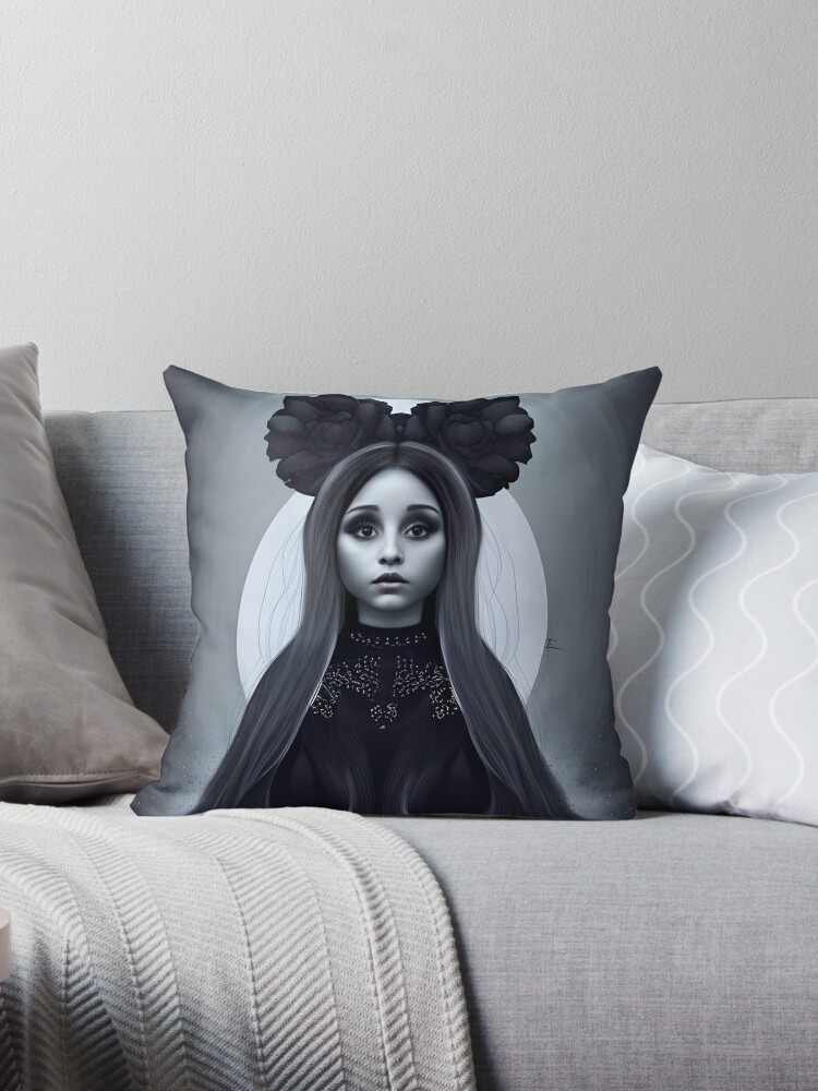 Gothic Skulls Blue Halloween Pillow Glam Goth Decor 