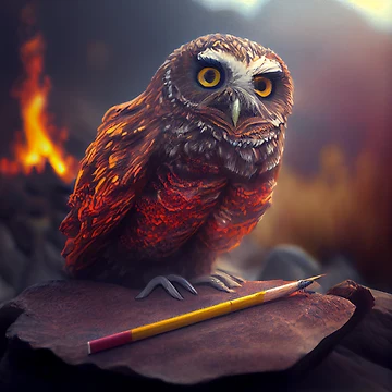 Vorschaubild zum Design The Volcanos Pencil-Wielding Owl Digital Painting von CodeAndColors