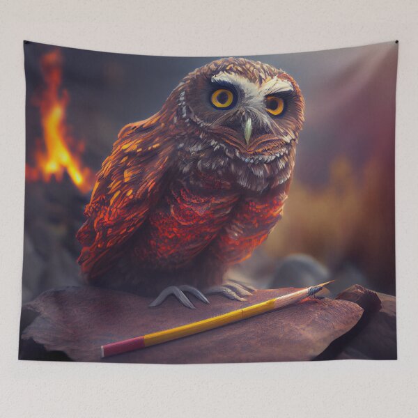 Artikelvorschau, The Volcanos Pencil-Wielding Owl Digital Painting entworfen und verkauft von CodeAndColors.