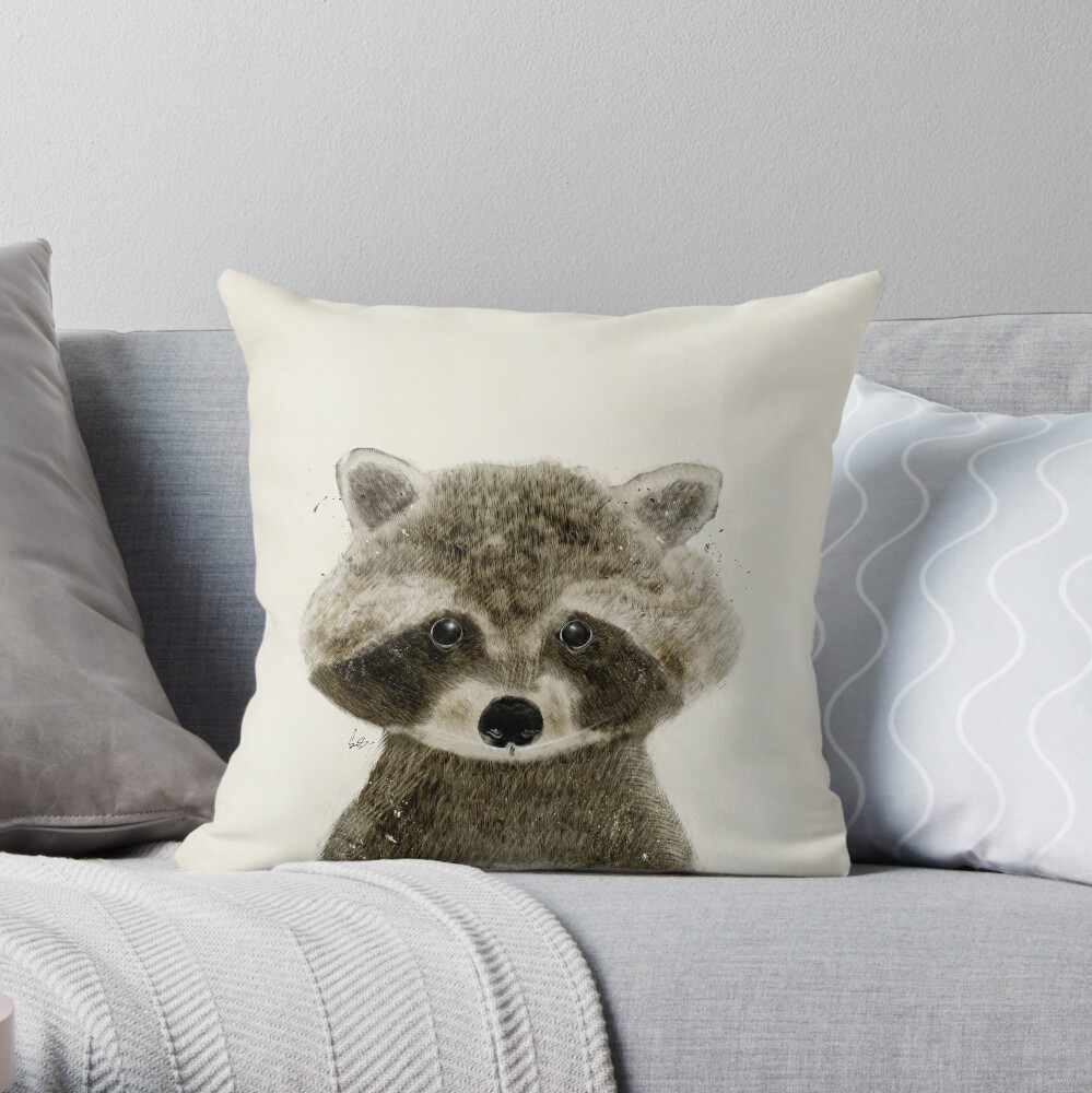 little raccoon Throw Pillow