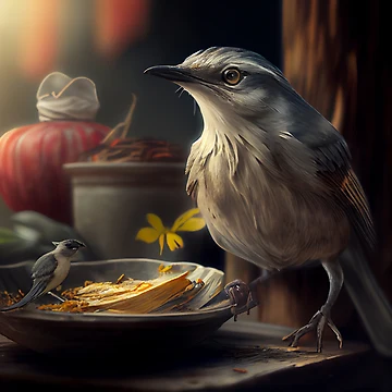Imagen de la obra Mockingbirds Meal and Journey Digital Painting de CodeAndColors