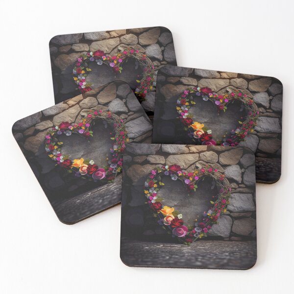 Item preview, Floral heart ring design on a stone wall 6 both vintage and modern floral wallpaper background new for 2023 designed and sold by GeoffBeattie.