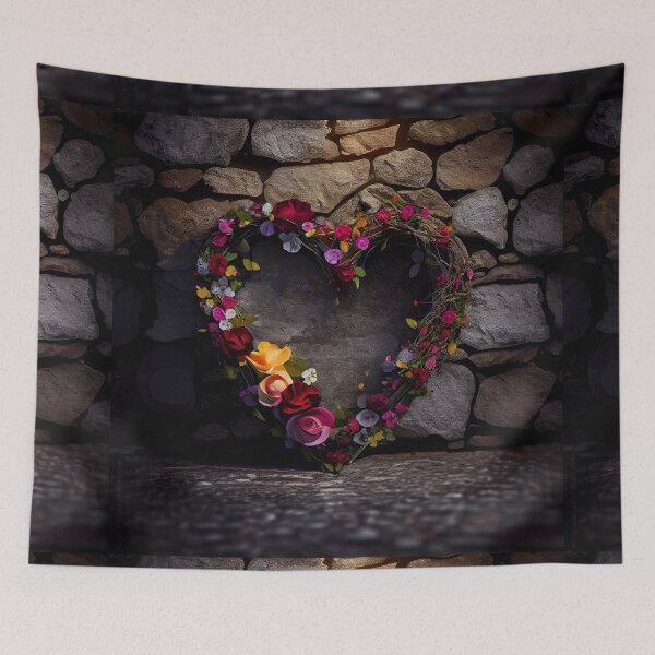 Item preview, Floral heart ring design on a stone wall 6 both vintage and modern floral wallpaper background new for 2023 designed and sold by GeoffBeattie.