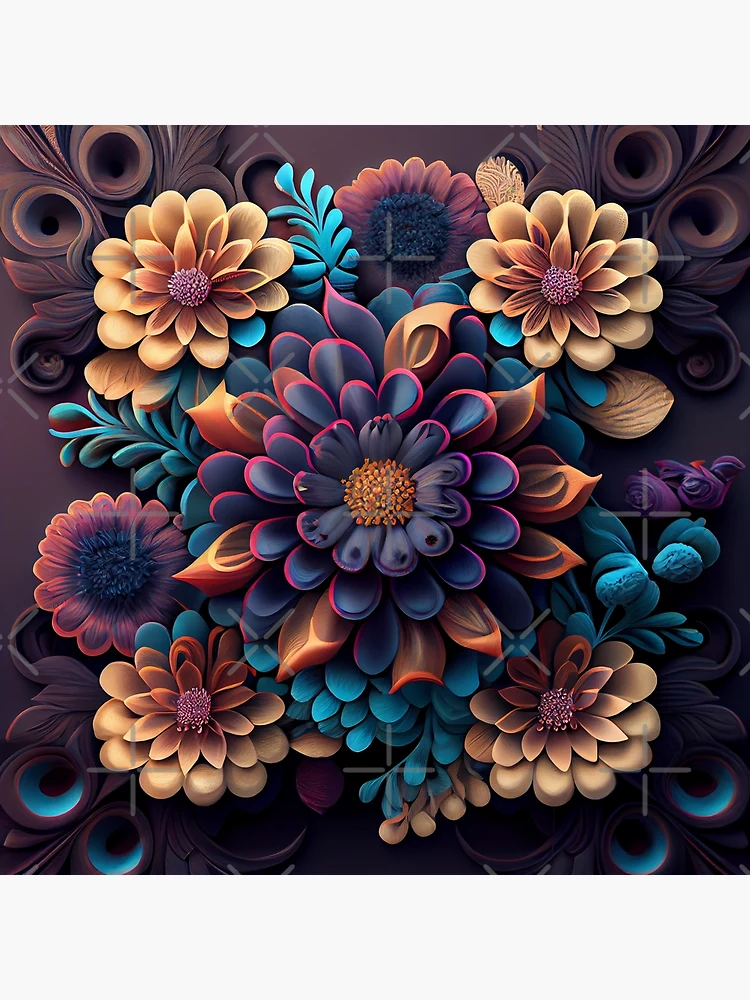Imagen 2 de 2, Lámina rígida con la obra Three Dimensional Aesthetic Floral Pattern Digital Painting, diseñada y vendida por CodeAndColors.