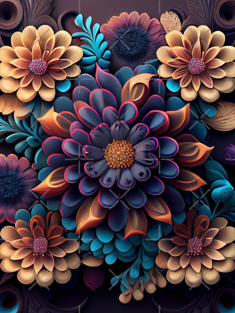 Aperçu 5 sur 5. Robe trapèze avec l'œuvre Three Dimensional Aesthetic Floral Pattern Digital Painting créée et vendue par CodeAndColors.