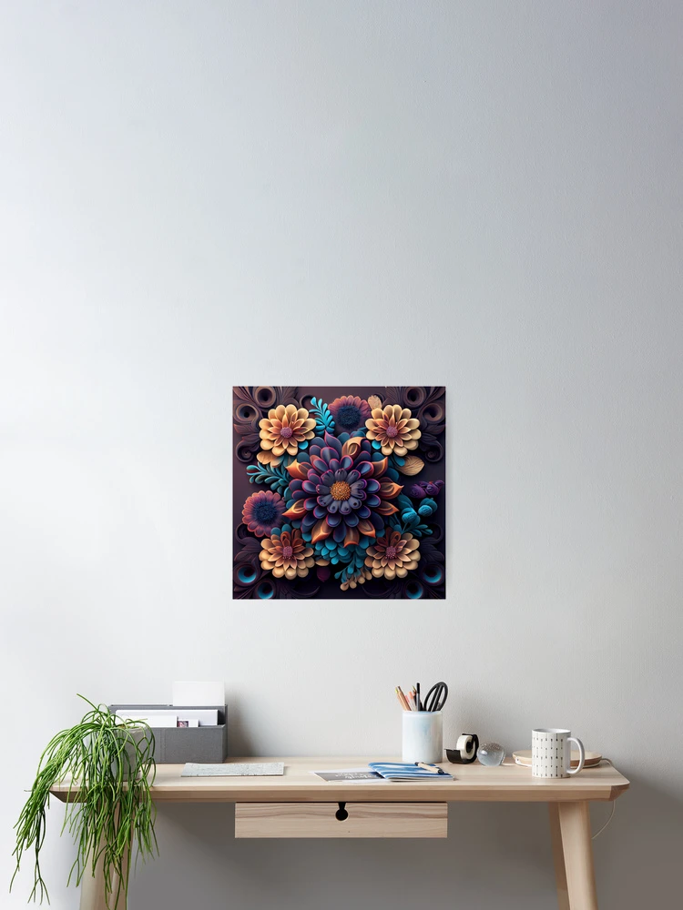 Imagen 2 de 3, Póster con la obra Three Dimensional Aesthetic Floral Pattern Digital Painting, diseñada y vendida por CodeAndColors.
