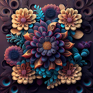 Imagen de la obra Three Dimensional Aesthetic Floral Pattern Digital Painting de CodeAndColors