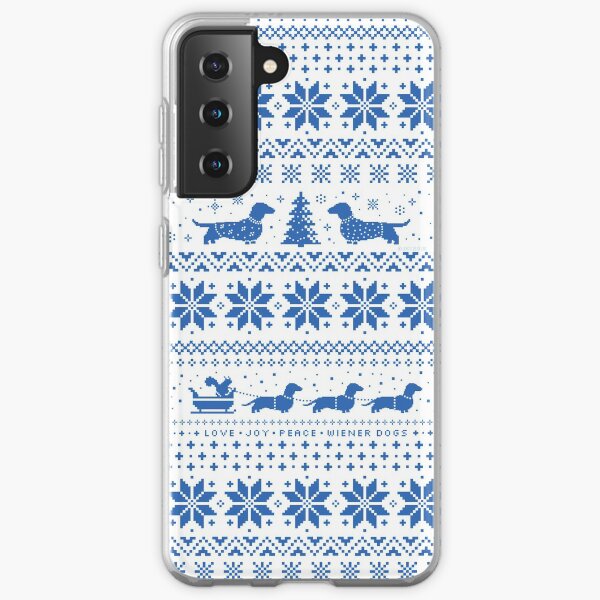 Love Joy Peace Wiener Dogs | Blue and White Holiday Pattern Samsung Galaxy Soft Case