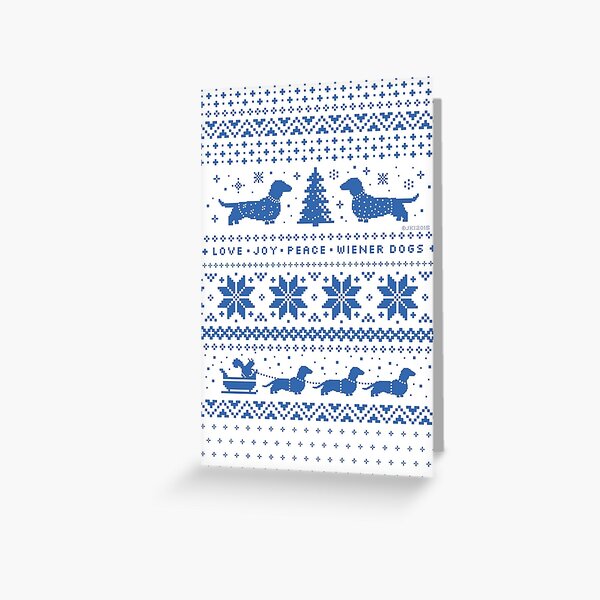 Item preview, Love Joy Peace Wiener Dogs | Blue and White Holiday Pattern designed and sold by Jenn Inashvili.