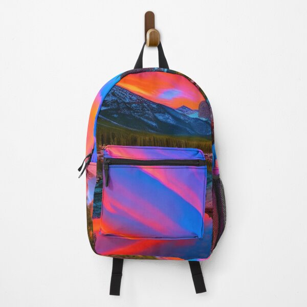 Item preview, Colorful pretty landscape with lake mountains trees nature art at sunset designed and sold by CattlettArt.