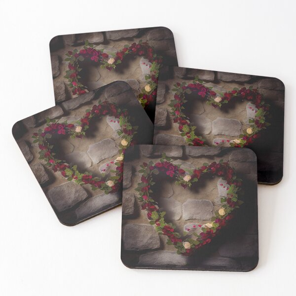 Item preview, Floral heart ring design on a stone wall 7 both vintage and modern floral wallpaper background new for 2023 designed and sold by GeoffBeattie.