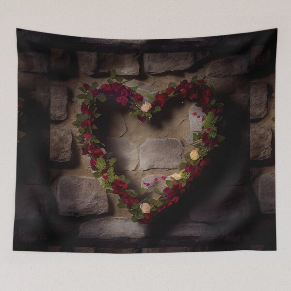 Item preview, Floral heart ring design on a stone wall 7 both vintage and modern floral wallpaper background new for 2023 designed and sold by GeoffBeattie.