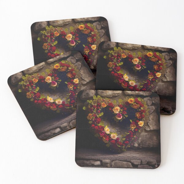 Item preview, Floral heart ring design on a stone wall 8 both vintage and modern floral wallpaper background new for 2023 designed and sold by GeoffBeattie.