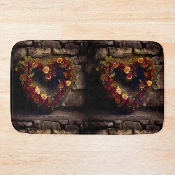 Item preview, Floral heart ring design on a stone wall 8 both vintage and modern floral wallpaper background new for 2023 designed and sold by GeoffBeattie.