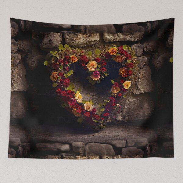 Item preview, Floral heart ring design on a stone wall 8 both vintage and modern floral wallpaper background new for 2023 designed and sold by GeoffBeattie.
