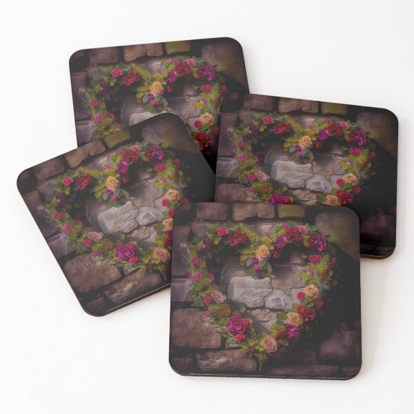 Item preview, Floral heart ring design on a stone wall 9 both vintage and modern floral wallpaper background new for 2023 designed and sold by GeoffBeattie.